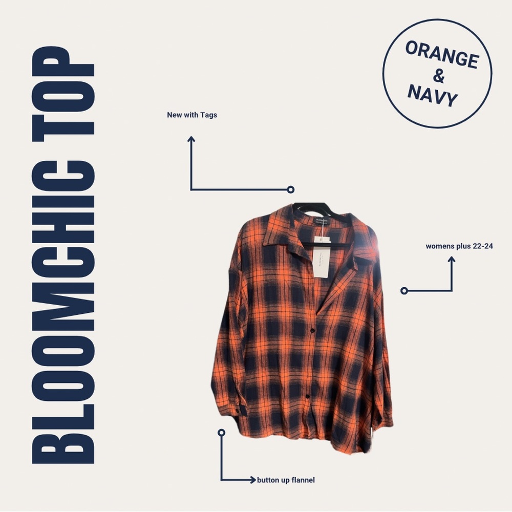 Bloomchic 22-24 Flannel Orange and Navy brand new with tags